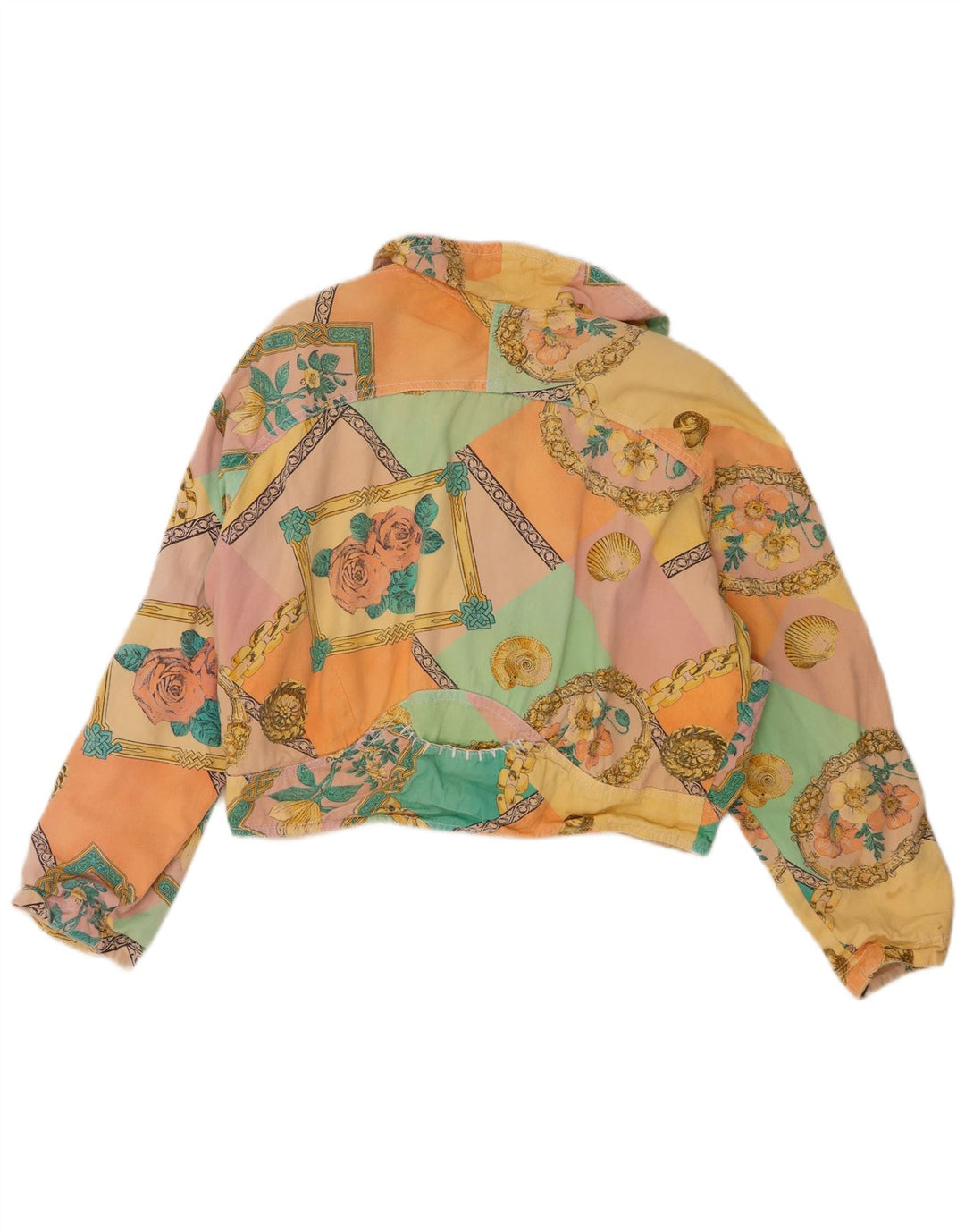 Jaqueta bomber vintage feminina UK 12 algodão floral multicolorido médio