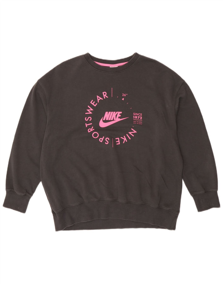 Nike feminino gráfico oversized moletom jumper UK 14 médio cinza algodão