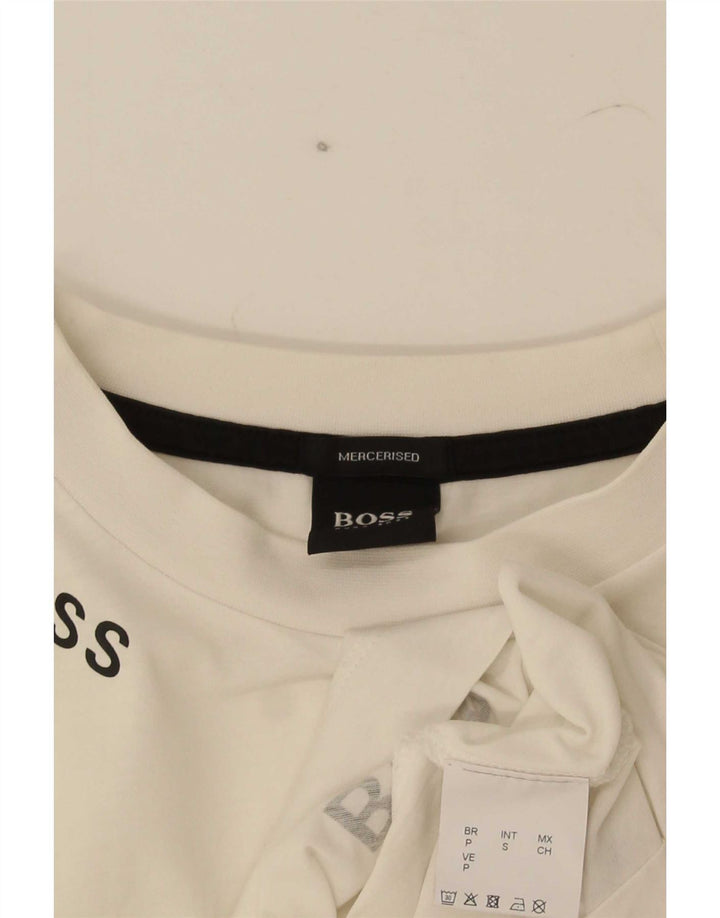 Hugo Boss Mens Graphic T-Shirt Top Pequeno Algodão Branco