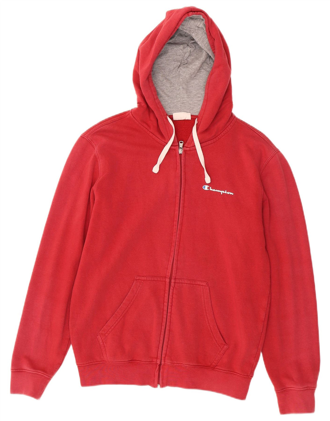 CHAMPION Suéter masculino com capuz e zíper pequeno algodão vermelho
