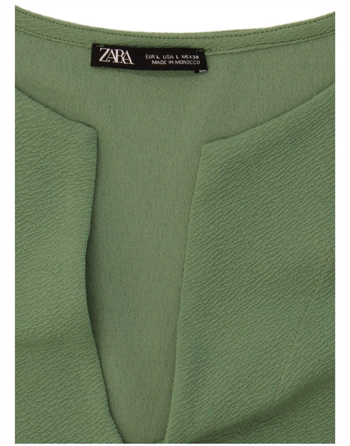 Vestido feminino Zara manga 3/4, Reino Unido 16, grande, verde