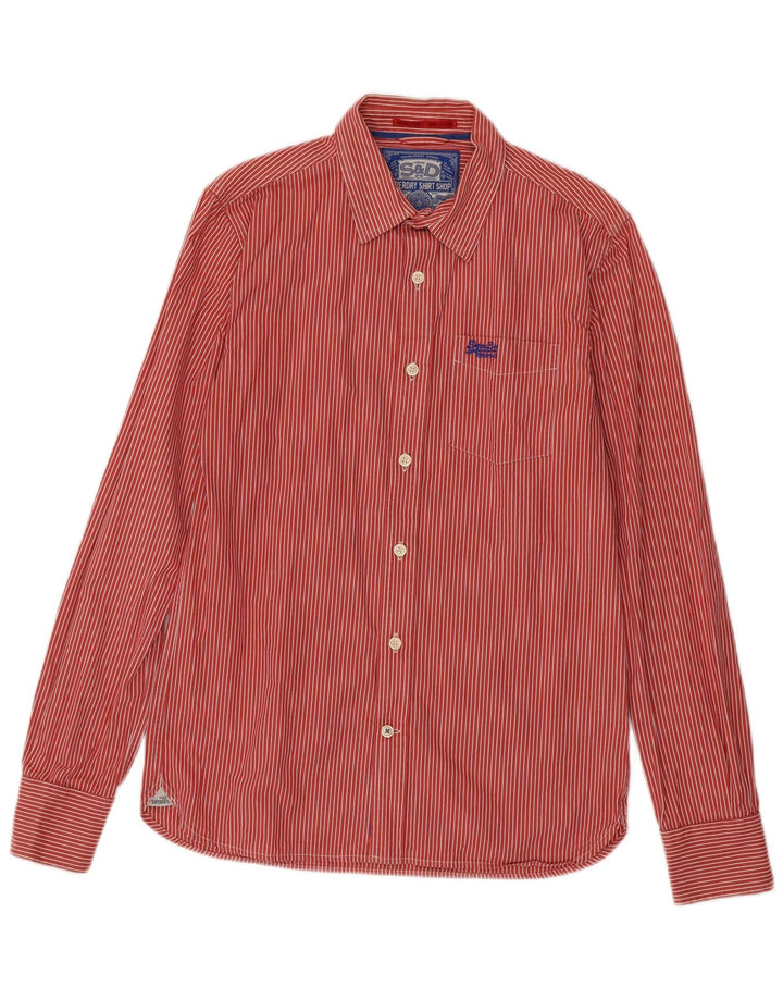 Camisa masculina Superdry grande listrada vermelha de algodão
