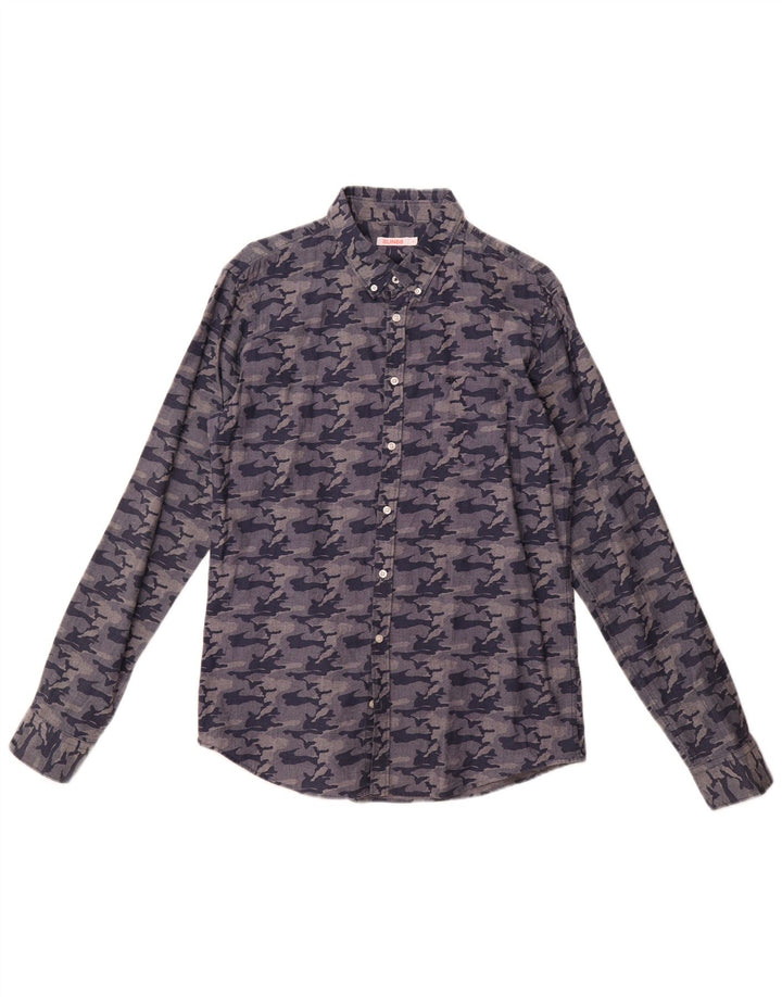 Camisa masculina Sun68 grande algodão camuflado azul marinho