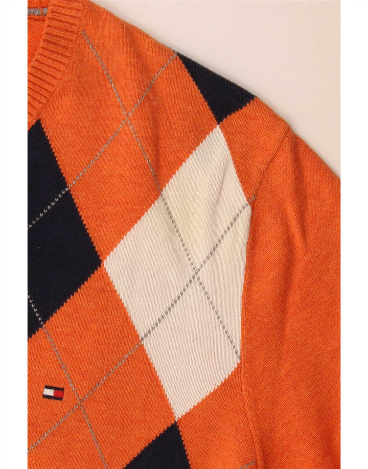 Suéter masculino Tommy Hilfiger com decote em V médio laranja argyle/diamante