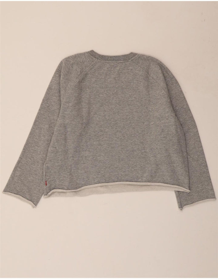Moletom feminino LEVI'S Crop Graphic Jumper Reino Unido 16 grande cinza manchado