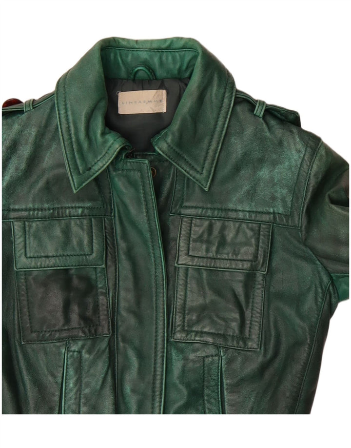 Jaqueta de couro militar feminina Linea Emme UK 8 pequena verde