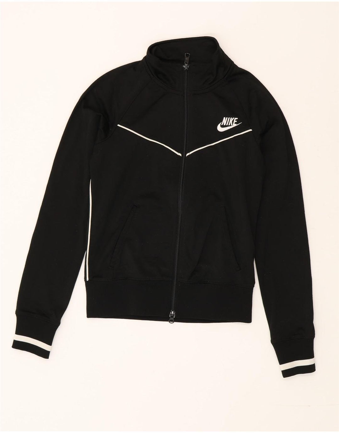 Nike Womens Tracksuit Top Jacket UK 6/8 XS Preto Listrado Poliéster