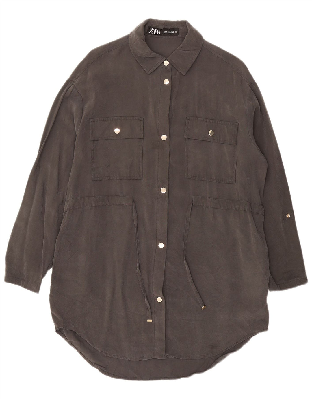 Vestido camisa feminino Zara Reino Unido 14 Viscose cinza médio