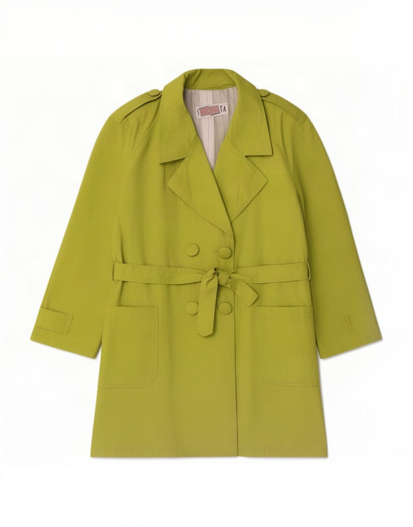 Trench coat feminino vintage de grandes dimensões Reino Unido 14 algodão verde médio