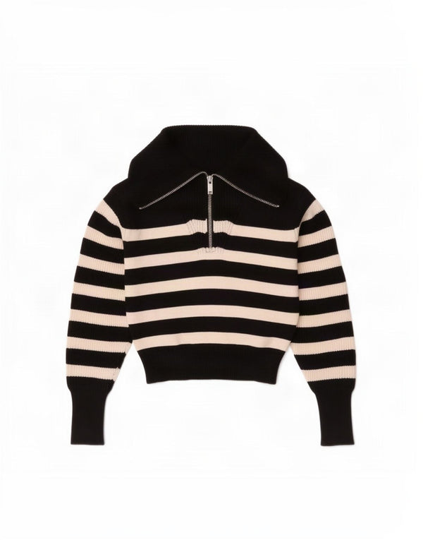 Suéter feminino Zara com zíper e gola em viscose listrada preta média Reino Unido 12