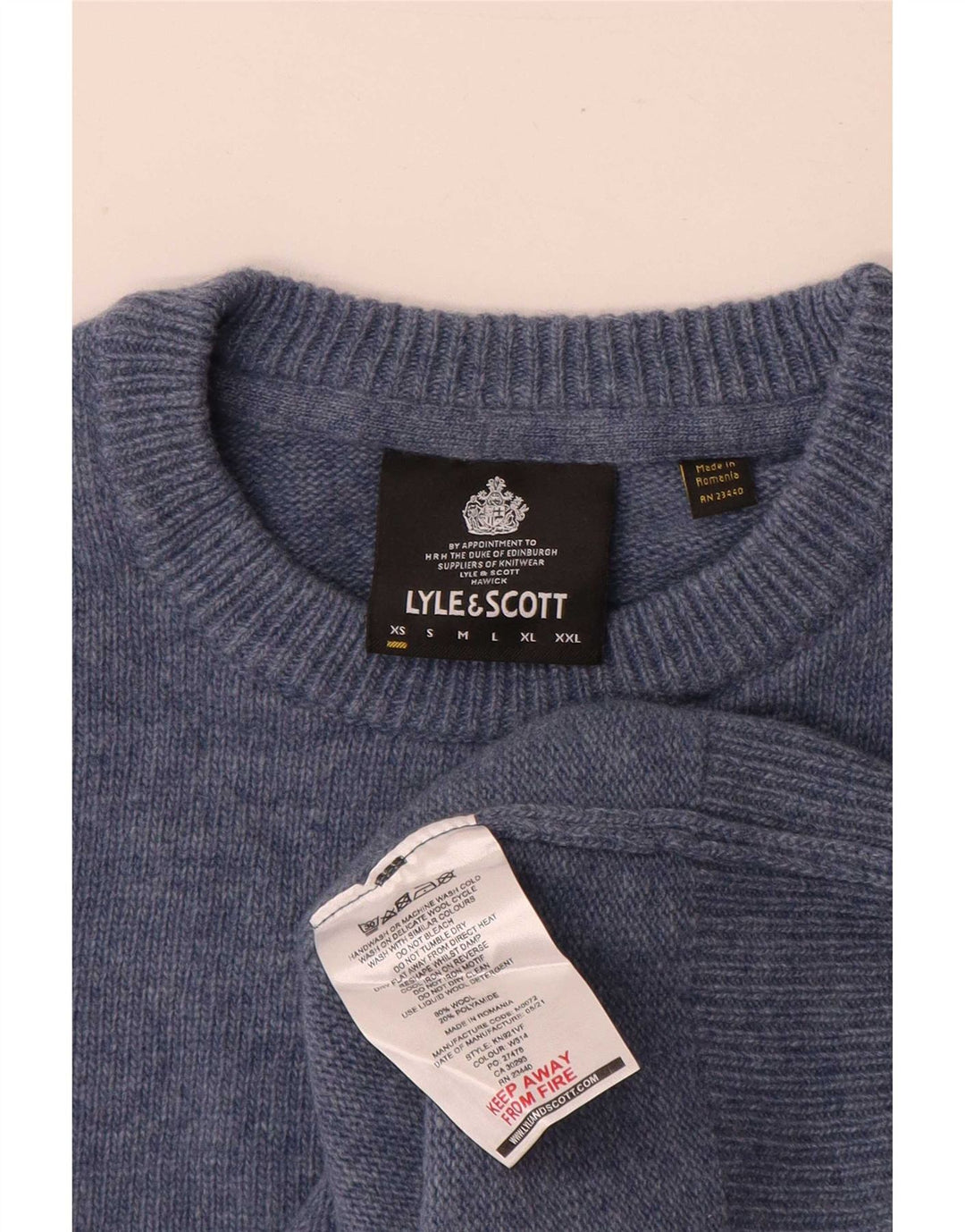 Lyle & Scott Suéter masculino com gola redonda XS azul lã