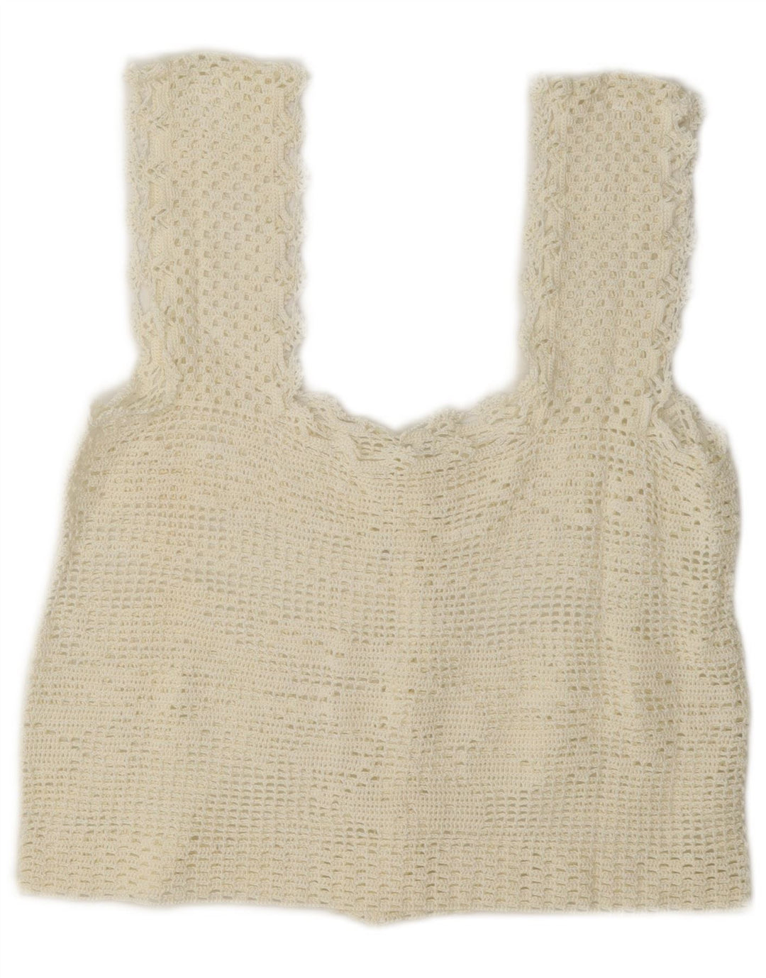 Top feminino vintage de crochê sem mangas UK 12 médio off white