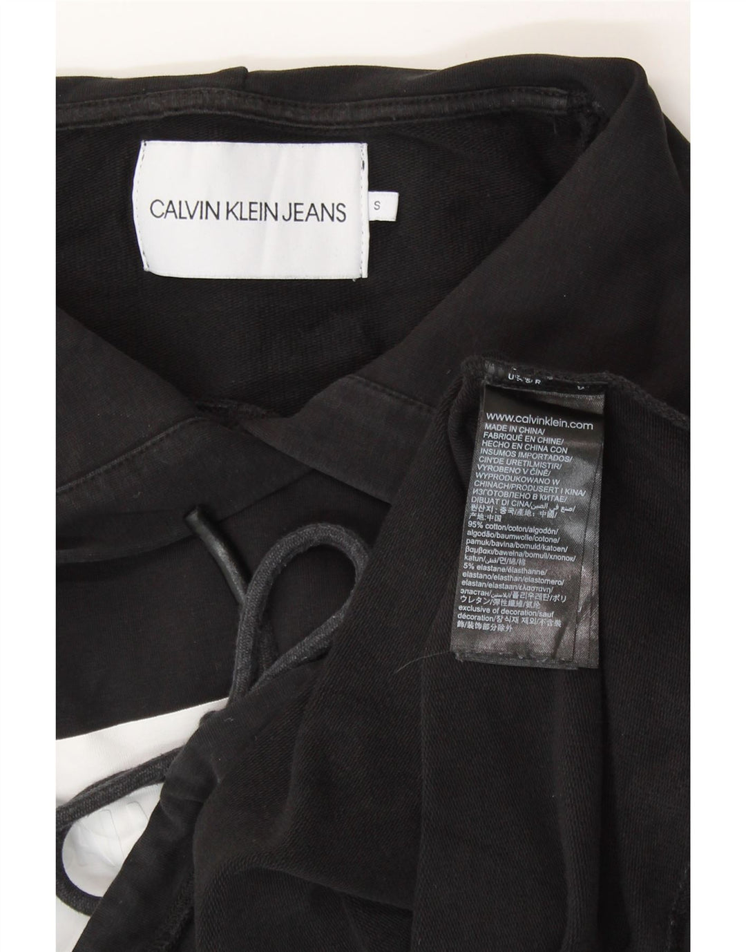 CALVIN KLEIN Suéter feminino com capuz e estampa gráfica UK 10 pequeno preto
