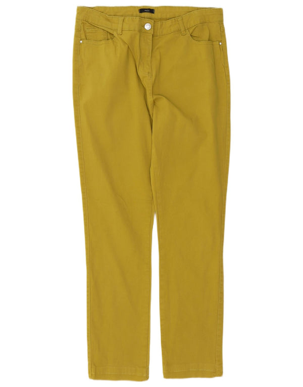 Calça feminina casual justa M&Co Reino Unido 14 grande W32 L28 algodão amarelo