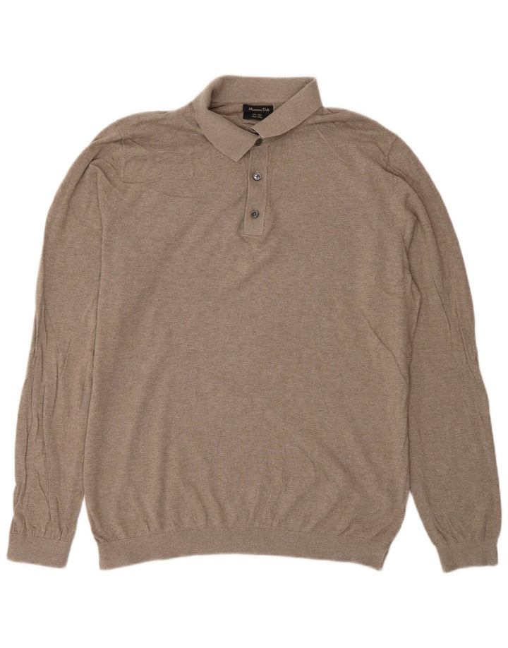 Suéter masculino Massimo Dutti com gola polo e algodão bege médio