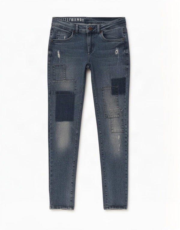 Jeans feminino Marks & Spencer Girlfriend Slim UK 10 pequeno W30 L31 azul