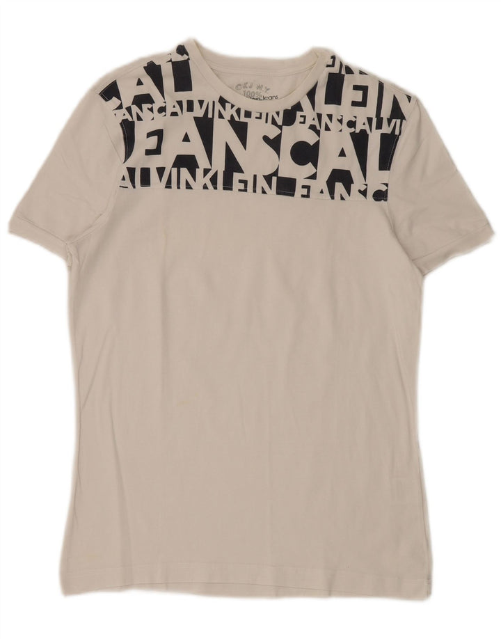 Calvin Klein Jeans Camiseta masculina gráfica Top médio algodão branco