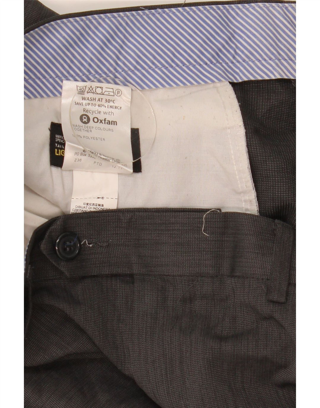 Calça masculina de terno reto Marks & Spencer sob medida W36 L29 cinza