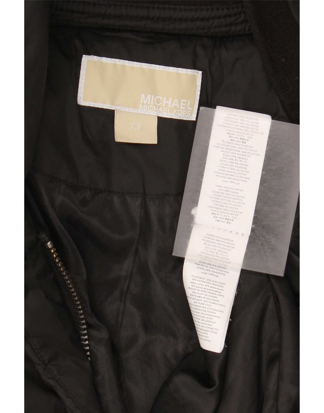 Casaco acolchoado com capuz grande Michael Kors feminino Reino Unido 6 XS poliéster preto