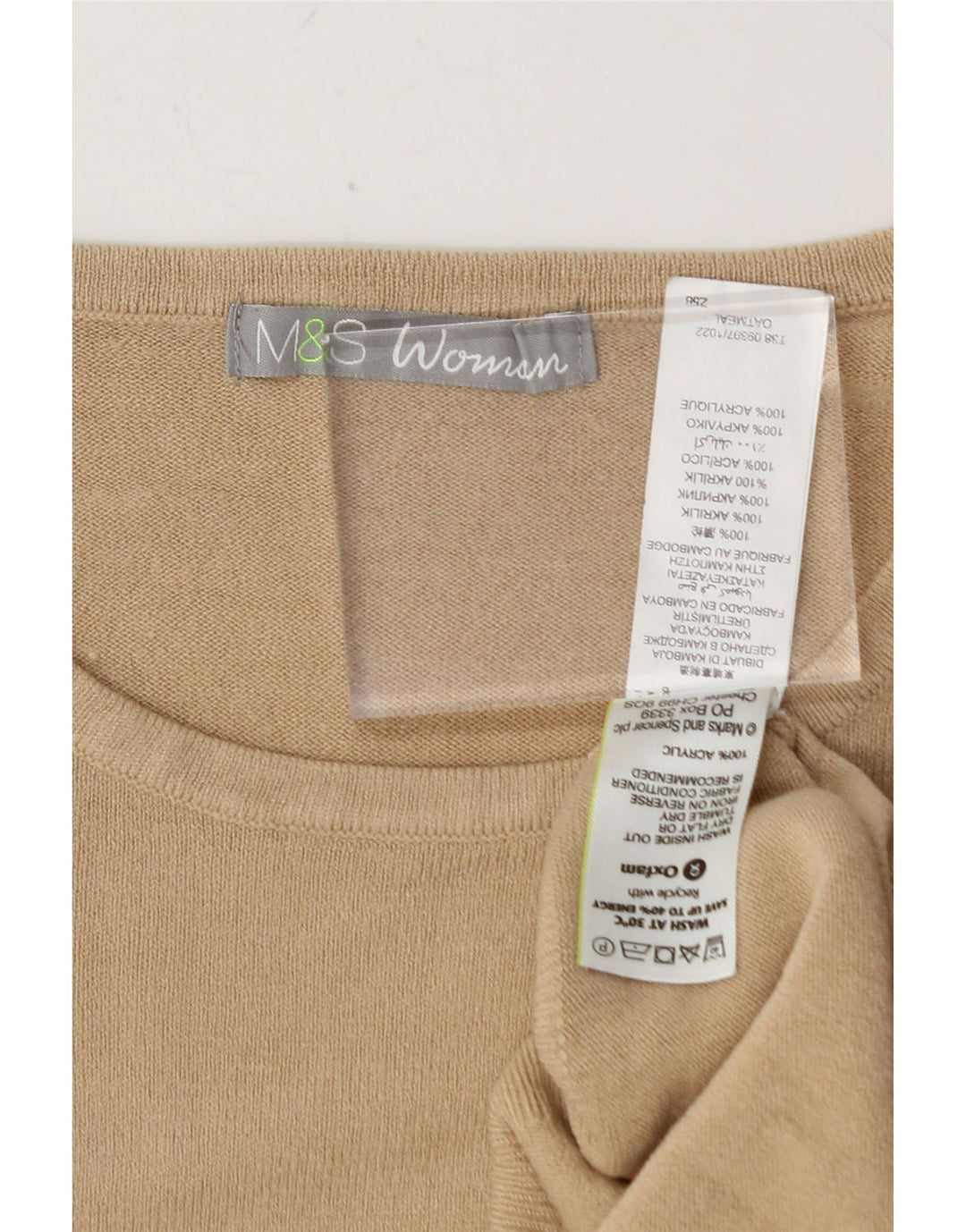 MARKS & SPENCER Womens Boat Neck Jumper Sweater UK 10 Small Beige Acrylic Vintage Marks & Spencer and Second-Hand Marks & Spencer from Messina Hembry 
