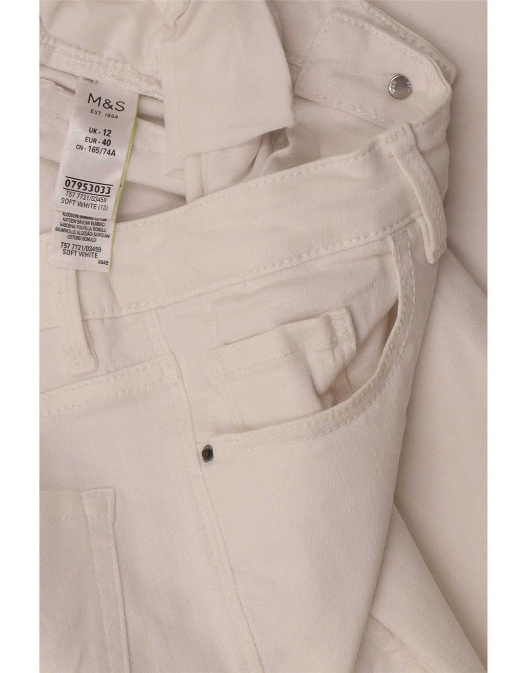 Calça jeans feminina Marks & Spencer UK 12 médio W28 L23 algodão branco