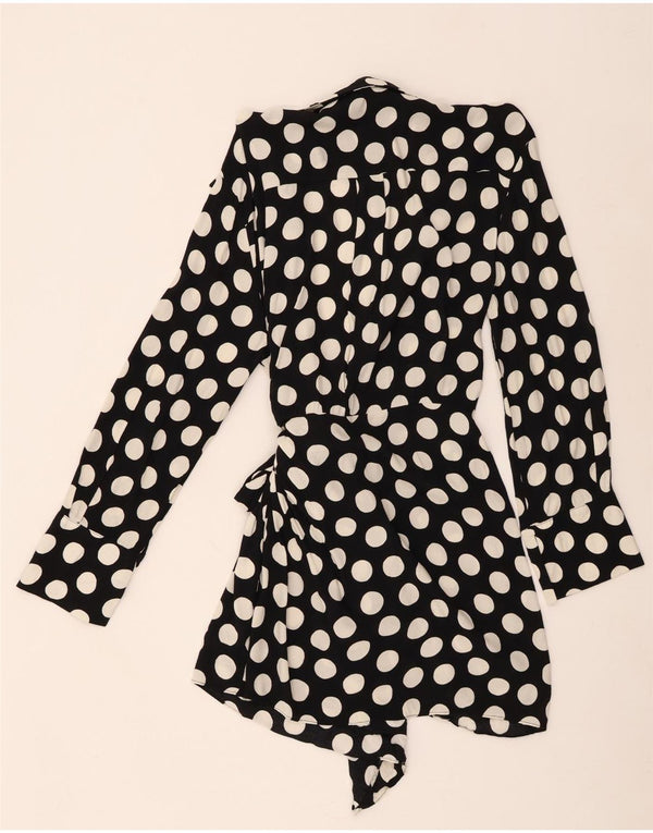 Vestido feminino Zara de manga comprida UK 18 XL preto bolinhas viscose