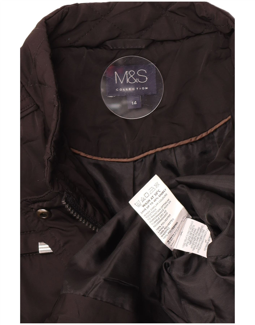 Jaqueta acolchoada feminina Marks & Spencer Reino Unido 14 grande poliéster preto