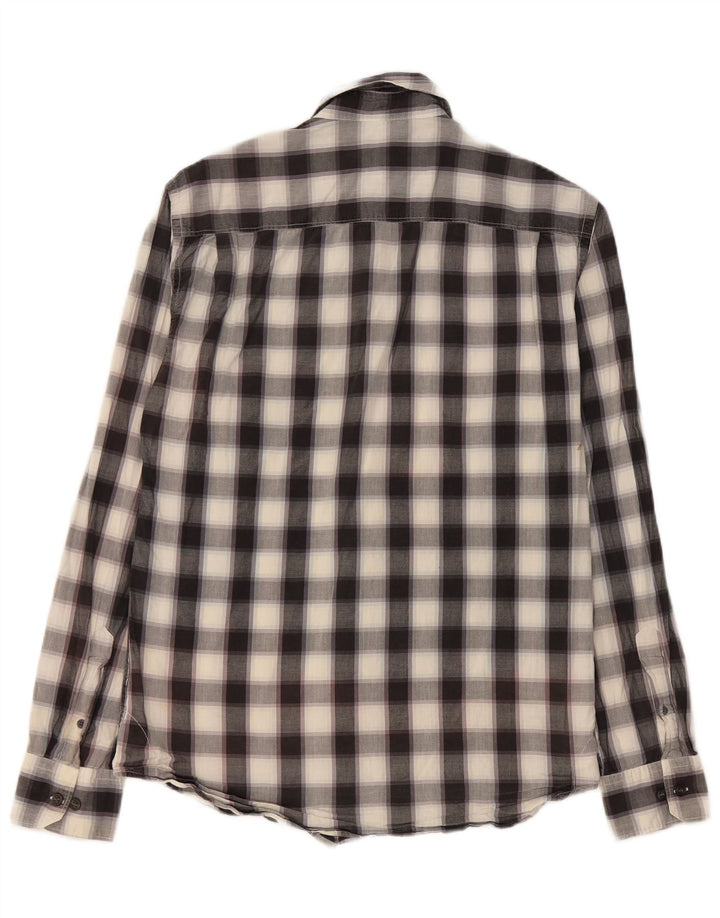 Camisa masculina French Connection pequena xadrez preta de algodão