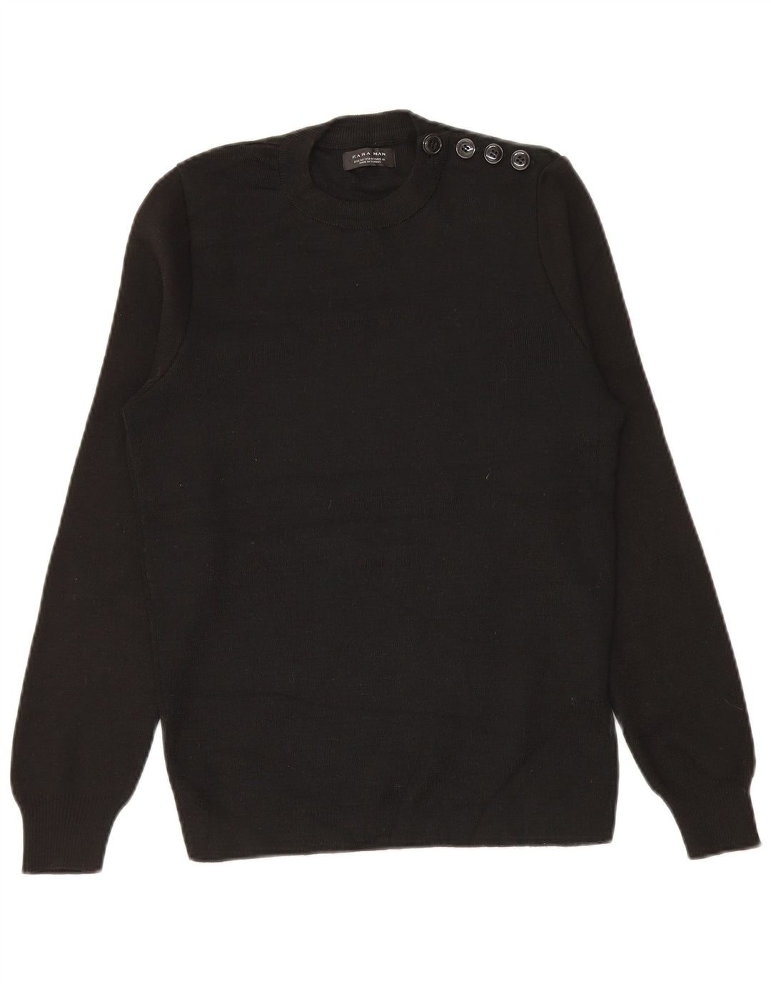 Zara Suéter masculino com gola redonda, preto médio