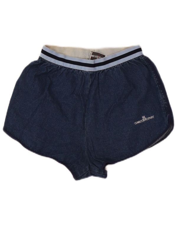 Shorts jeans feminino Cerruti 1881 W26 pequeno algodão colorblock azul marinho