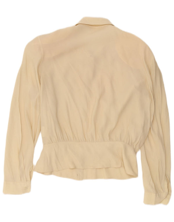 Blusa feminina vintage IT 44 seda floral bege médio