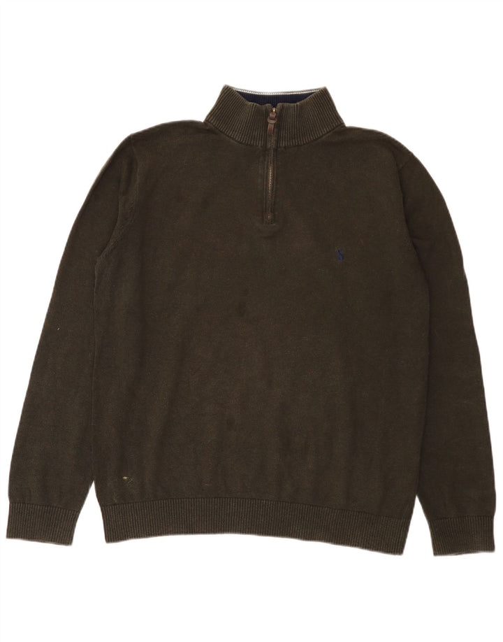 Suéter masculino Joules com zíper e gola alta de algodão verde grande