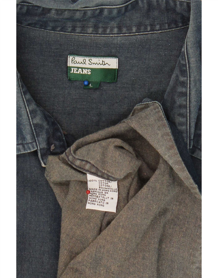 Camisa jeans masculina de manga curta Paul Smith grande algodão azul marinho