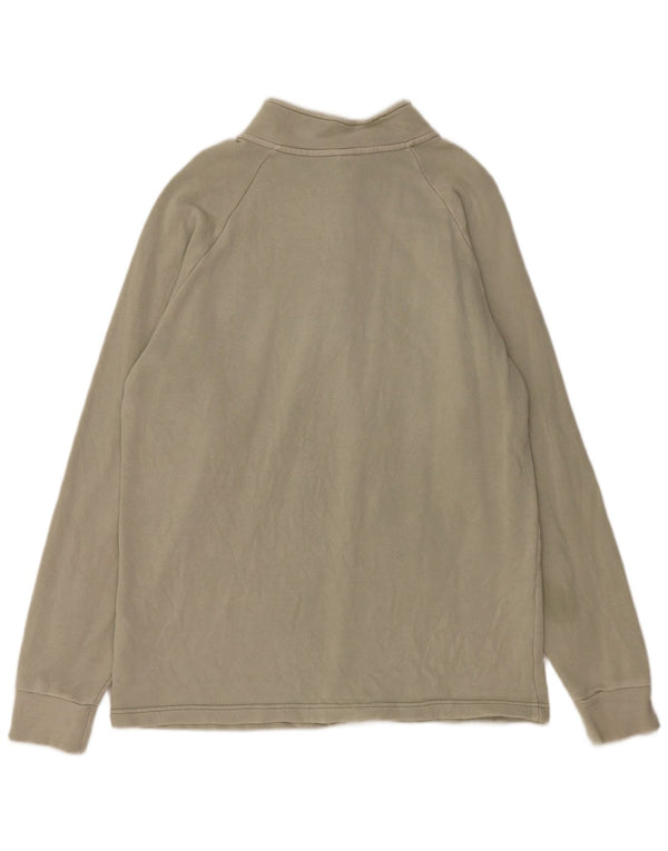 REEBOK Mens Zip Neck Sweatshirt Jumper Large Khaki Cotton