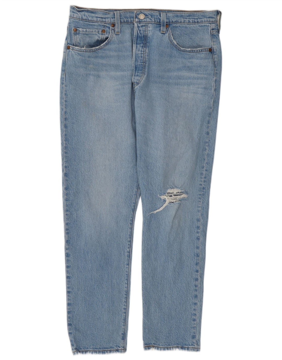 Calça Jeans Levis Feminina 501 Distressed Straight W32 L28 Azul Algodão
