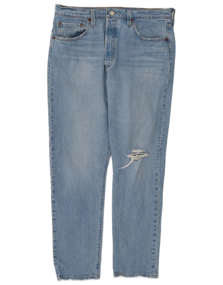 Calça Jeans Levis Feminina 501 Distressed Straight W32 L28 Azul Algodão