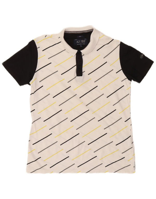 Camisa polo masculina Slim Armani Jeans grande algodão listrado branco