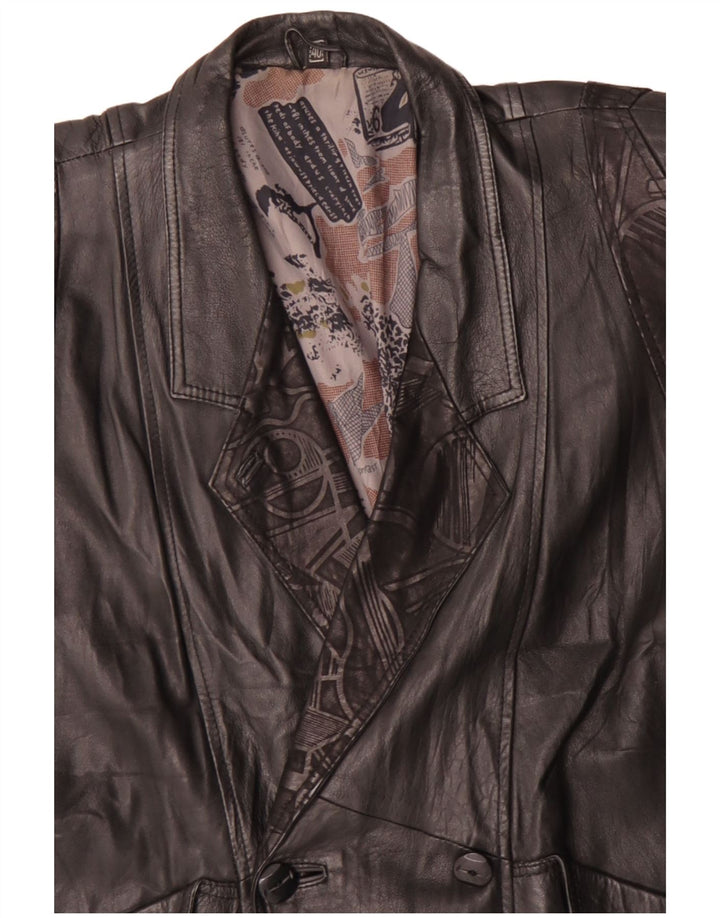 Jaqueta feminina vintage de couro com peito duplo grande UE 40 médio preto