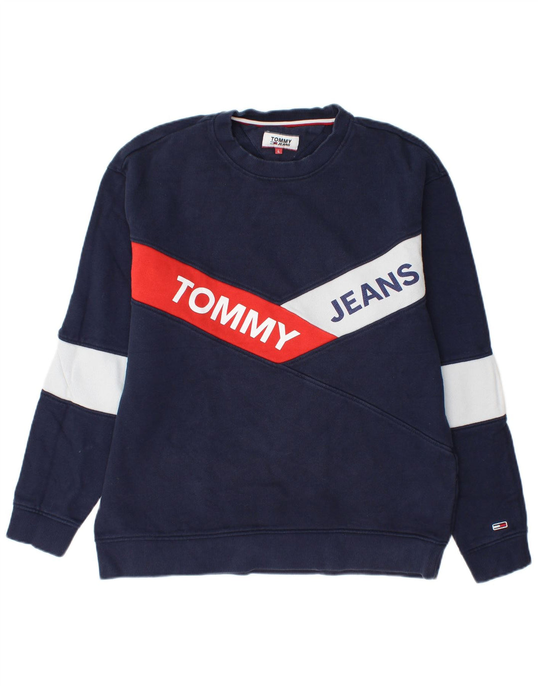 Tommy Hilfiger moletom gráfico masculino jumper grande bloco colorido azul marinho