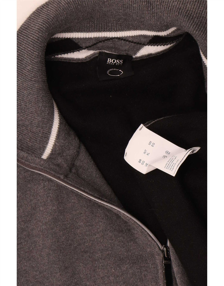 Hugo Boss Masculino Zip Neck Moletom Jumper XL Cinza Algodão