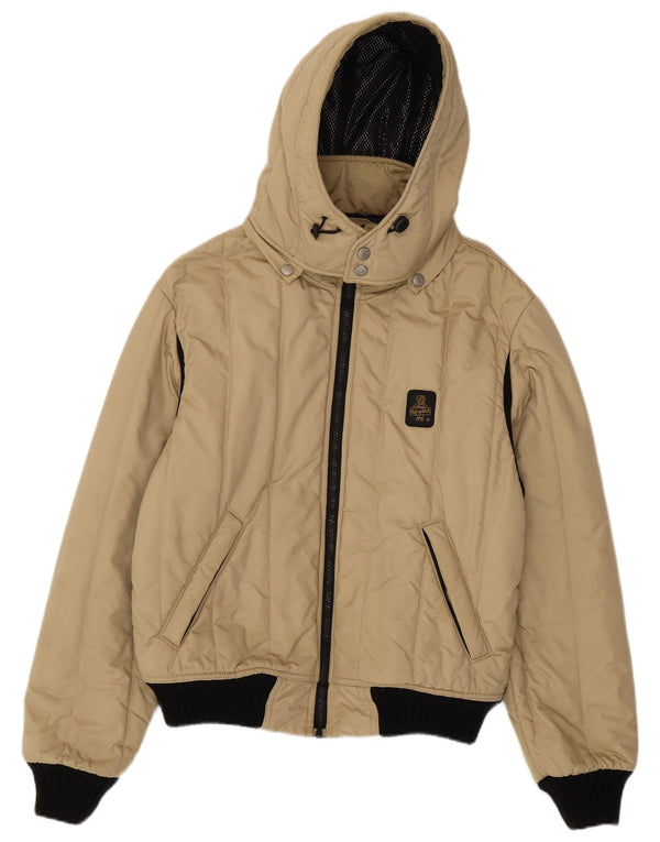 Jaqueta masculina Refrigiwear Cruz com capuz acolchoada UK 40 grande bege poliamida