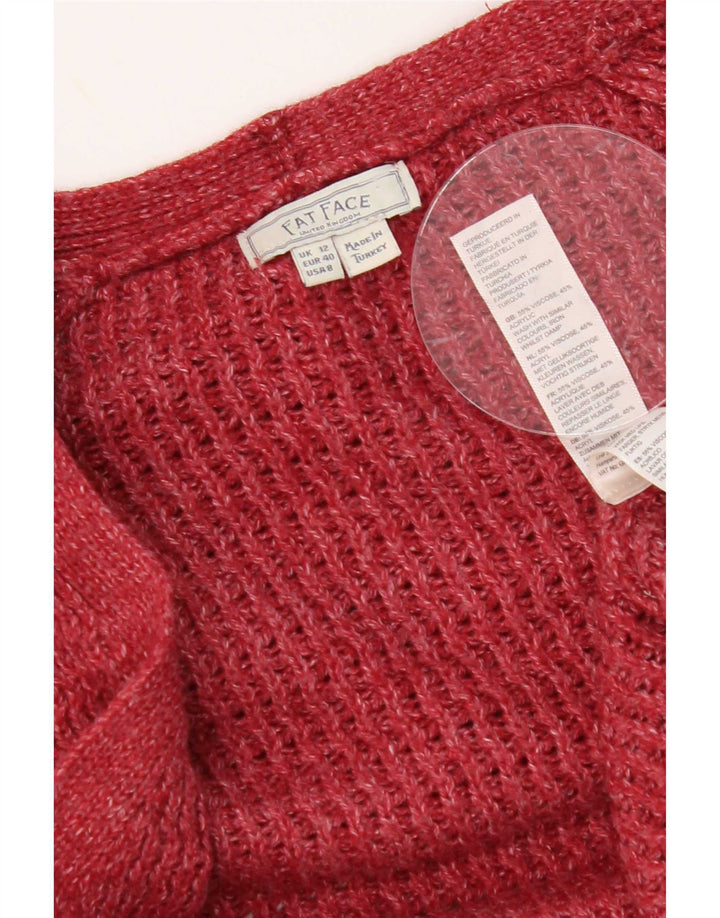 Suéter de cardigã aberto grande feminino Fat Face Reino Unido 12 viscose vermelha média