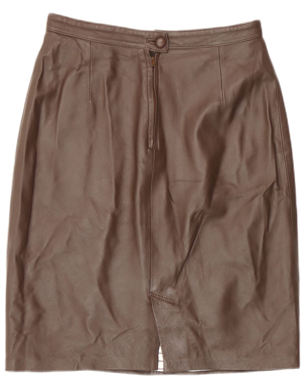 Saia de couro feminina vintage EU 40 médio W28 marrom