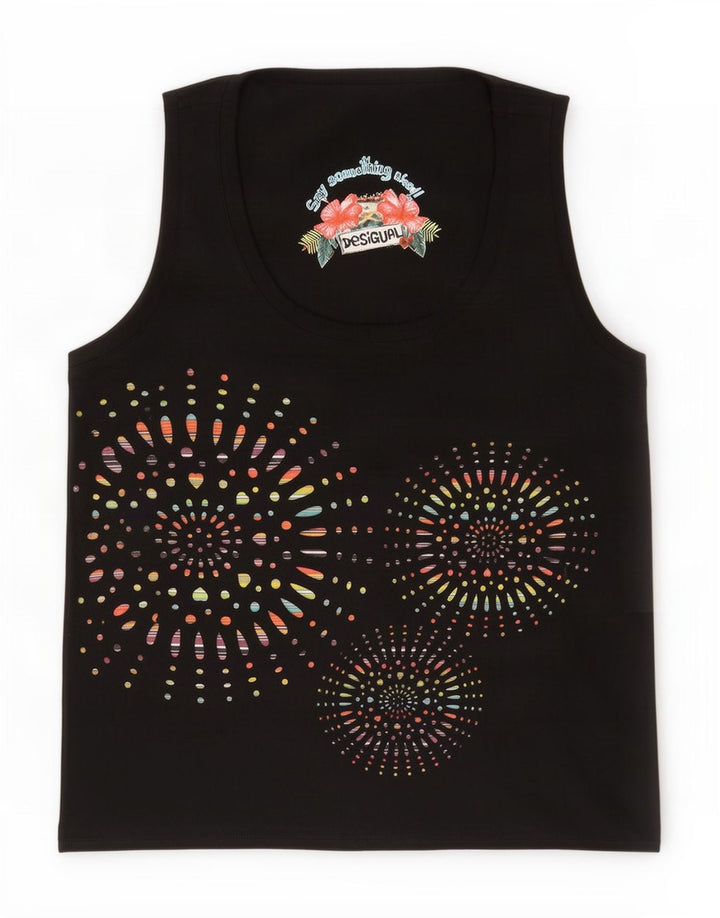 Desigual Womens Graphic Vest Top UK 12 Médio Preto Geométrico Poliéster