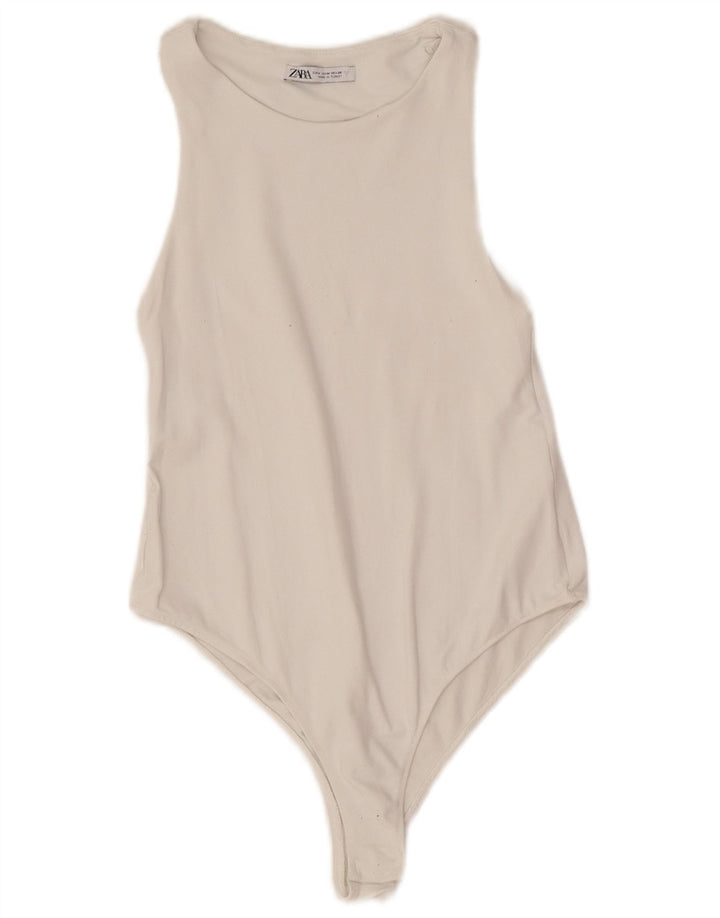 Macacão feminino sem mangas Zara UK 12 médio branco