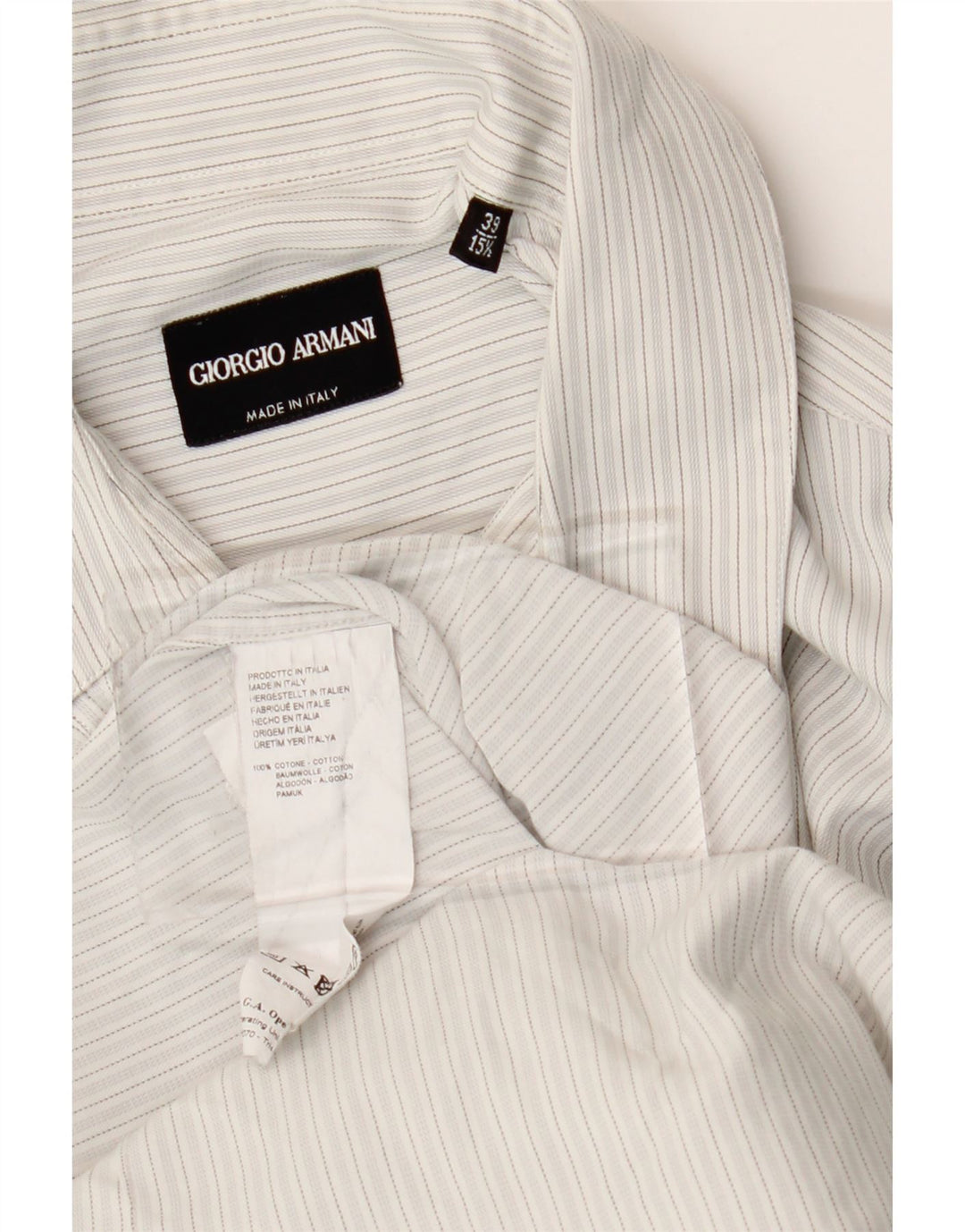 Camisa masculina GIORGIO ARMANI tamanho 39 15 1/2 algodão listrado cinza médio