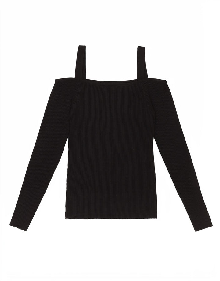 Guess Top feminino ombro de fora UK 12 médio preto rayon