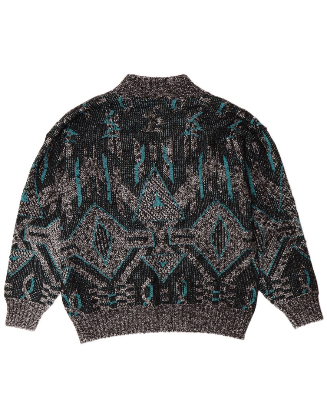 Suéter masculino VINTAGE com decote em V grande cinza geométrico