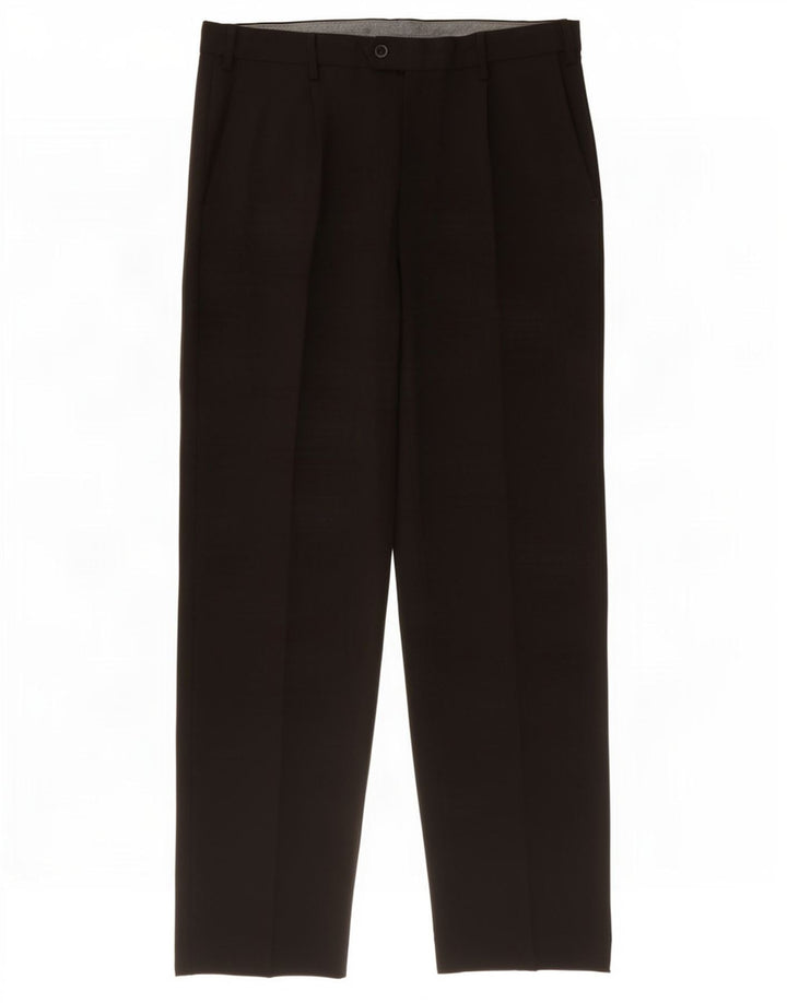 Calça de terno regular masculina Marks & Spencer W36 L33 poliéster preto