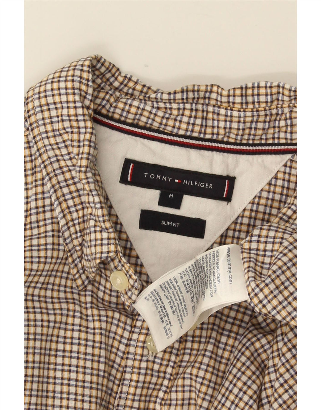 Camisa masculina TOMMY HILFIGER slim fit algodão guingão amarelo médio
